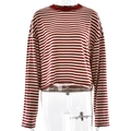 T-shirt da donna a maniche lunghe a righe rosse e bianche con girocollo e vestibilità comoda - S / Rosso