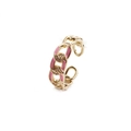 Anello a catena dorata con smalto rosa e strass luccicanti per un look hip hop alla moda - Aperto Regolabile / Rosa