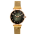 Elegant women's watch featuring a green gradient leaf dial and rose gold mesh band - Gold