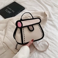 2D cartoon stijl canvas crossbody tas in beige en roze met dikke zwarte contouren - Roze