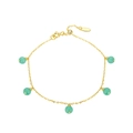 Elegant 18K gold-plated 925 silver bracelet with five round green gemstone inserts - 14K Gold Plated Green Round Gemstone Bracelet 1.8g