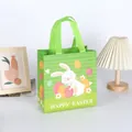 Sac shopping de Pâques écologique en non-tissé vert avec motif de lapin et œufs colorés - XH46-Vertical