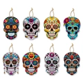 Set of 8 colorful Day of the Dead sugar skull hanging tags with rustic jute twine - 8-piece Set / Colorful
