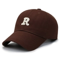 Chocolate brown baseball cap with white 3D R embroidery and cotton twill texture - Adjustable / Coffee
