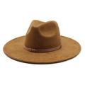 Britse stijl karamel suède fedora hoed met brede rand en decoratieve gevlochten band - M(56-59CM) / Khaki (Suèda)