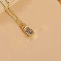 Minimalist 14K gold-plated necklace featuring a rectangular zircon pendant on a delicate chain - White Zirconia