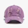 Distressed purple washed cotton baseball cap with vintage ripped details and curved brim - Purple