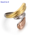 Three-tone spiral ring in gold, silver, and rose gold finish, sizes 6 to 9 available - Tri-color Spiral Streamline Ring (KR110088-LK)