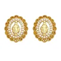 Retro gold Virgin Mary stud earrings with hollow lace trim and clear zircon accents - Style A (Lace Edge Virgin Mary)
