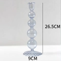 Elegant 26.5cm transparent blue glass candle holder with stacked bubble design for decor - Blue Striped Style