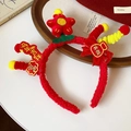 Serre-tête rouge en peluche du Nouvel An chinois avec décoration fleur et sac de chance - 67# Serre-Tête-Rouge-Étoiles-Année du Cheval