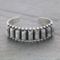 Vintage Tibetan style silver cuff bracelet with rectangular white turquoise stones - Rectangular White Turquoise