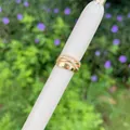 Detailed view of three-layered 18K gold-plated ring with shimmering zircon pavé settings - Triple Layer Overlapping Style