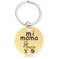 Macro detail of round gold pendant with Mi Mama engraving and mother-child line art - Gold Keychain (Y00035)