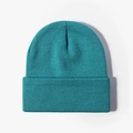 Teal blue knitted beanie hat in classic thick ribbed style for outdoor warmth - Teal Blue