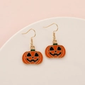 Halloween pumpkin drop earrings with orange enamel and gold finish for women - Pumpkin Dangle