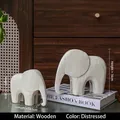 Set of two vintage-style white wooden elephant statues in large and small sizes - Vintage Distressed Elephant Set