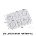 Translucent silicone mold featuring six diverse floral and heart pendant shapes for DIY resin - 6-Cavity Flower Pendant (3382) / Translucent White