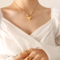 Collana cuore minimalista francese con perline quadrate in acciaio inossidabile oro 18k - 40+5cm / Oro