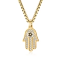 Luxurious gold Hamsa Hand pendant necklace with sparkling clear and black crystals - Pendant Only / Gold
