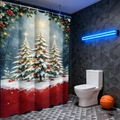 Weihnachts-Duschvorhang mit 3D verschneiten Bäumen und rotem Spritzer-Design - 90*180cm / Aurora Weihnachtsbaum Himmel C