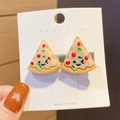 Close-up of cute resin pizza hair clips with cartoon faces on a display card - Smiling Pizza