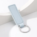 Minimalist light blue leather car keychain with silver metal ring and neat stitching details - Rectangle / Light Blue