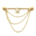 Barbell industriale dorato con tre catene a strati e pietra di zircone lucida - Stile a Tripla Catena con Cuore in Zirconia / Oro