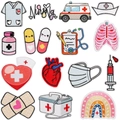 15-piece medical nursing embroidery patches set featuring ambulance and nurse cap designs - Set of 15 (X30AX-142-YT)