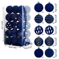 Vue détaillée des boules de Noël en velours bleu de 6cm avec dimensions et motifs dorés - Ensemble de 30 Pièces (6cm) / Bleu (MJ-ZR-636)