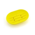 Yellow oval silicone soap dish with non-slip ridges and drainage holes on white background - Oval / Yellow