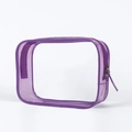 Transparent waterproof PVC makeup bag with purple trim and zipper for travel storage - Purple