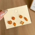 Set di 6 orecchini a lobo creativi a forma di pane al caramello e ciambella per donne - Set di Pane da 3 Pezzi (BR02)