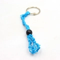 Detail of blue hand-woven cord keychain with black bead and silver metal split ring - Keychain / Blue