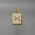 Gold rectangular Gemini constellation pendant with white shell inlay and 18K plating - Gemini