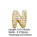Detail of gold letter N pendant with micro-pave crystals and precise size measurements - Letter N