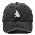 Casquette de baseball gris anthracite délavé avec broderie de silhouette de chien blanc - Noir