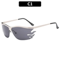 Punk style silver metal frame sunglasses with flame shaped grey lenses in C1 variant - Black Gray