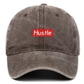 Distressed wash baseball cap in charcoal brown featuring white Hustle embroidery - One Size / Coffee