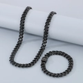 Conjunto de collar y pulsera de eslabones cubanos de acero inoxidable negro pulido para hombres - Pulsera 20CM / 10mm Negro