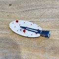 Polka dot hair clip with red cherry patterns and secure silver metal alligator grip - Oval Alligator Clip / Red Cherry Side Clip