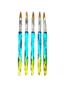 Set de 5 pinceaux nail art avec manches torsadés dégradés bleu et jaune pour détails - Lot de 5 Pinceaux Cristal Tige Losange