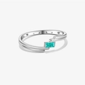 Minimalist S925 sterling silver ring featuring a blue-green rectangular zircon stone - US 6 / Silver Double Layer Blue