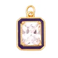 Rectangle pendant with purple enamel border and clear crystal center in gold finish - Purple Rectangle