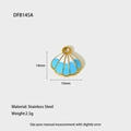 Gold plated stainless steel seashell charm with blue enamel stripes for DIY jewelry making - Gold Blue White Striped Shell DFC145A