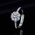 Elegant S925 sterling silver halo ring featuring a large center stone and side accents - White Gold Ljz-227 / Adjustable Open