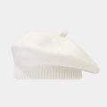 Detail of white knitted beret with ribbed brim and decorative pom-pom on top - M / White