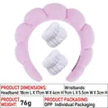 Pink plush headband and white wristband set for face washing, size 18x17x4cm - 3-Piece Headband and Wristbands Set (4#) / Bright Purple