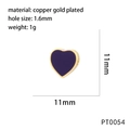 Detail showing 11mm purple enamel heart charm in gold plated copper for jewelry making - Purple (PT0054)