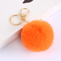Bright orange faux rabbit fur keychain with a gold metal ring and lobster clasp fastener - Light Gold Figure 8 Chain Lobster Clasp / Orange